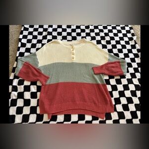 Color Block Sweater with Button Detail